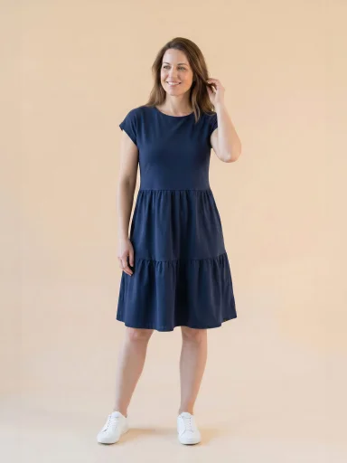 MALAGA Dámske šaty s volánmi navy 36