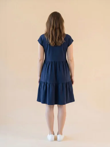 MALAGA Dámske šaty s volánmi navy 36