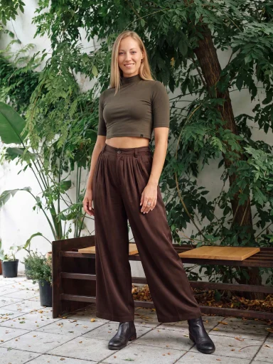 LUCCA Dámsky crop top tmavé khaki 34