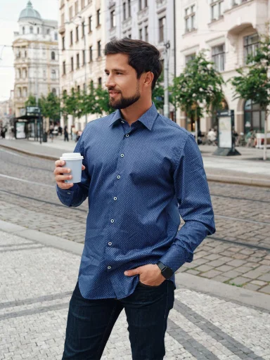 BERN Pánska košeľa regular tmavo modrá so vzorom 44