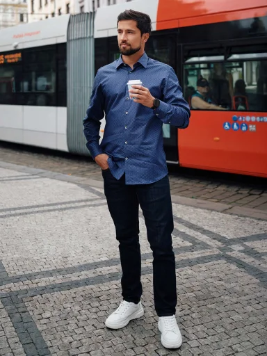 BERN Pánska košeľa regular tmavo modrá so vzorom 44