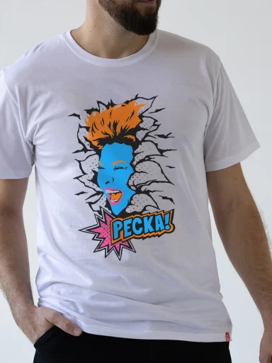 PECKOVÁ Pánske tričko AGEN biele Pop-Art