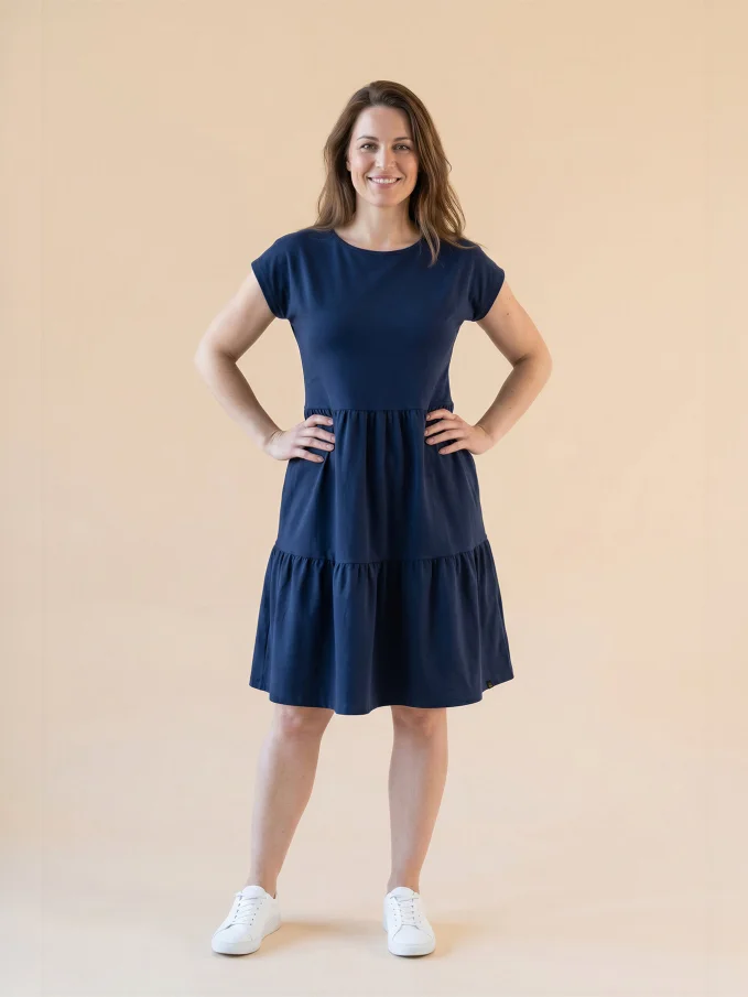 MALAGA Dámske šaty s volánmi navy 36