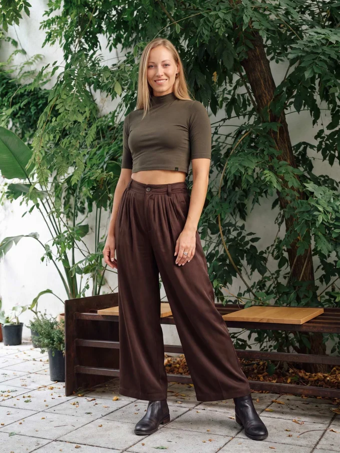 LUCCA Dámsky crop top tmavé khaki 34