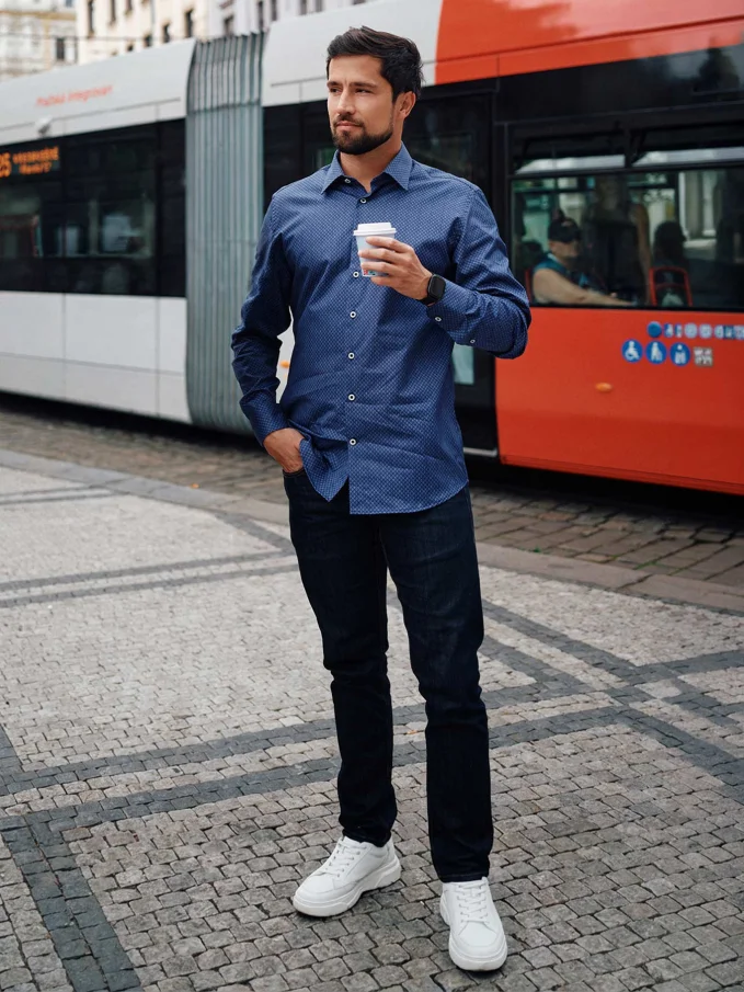 BERN Pánska košeľa regular tmavo modrá so vzorom 44