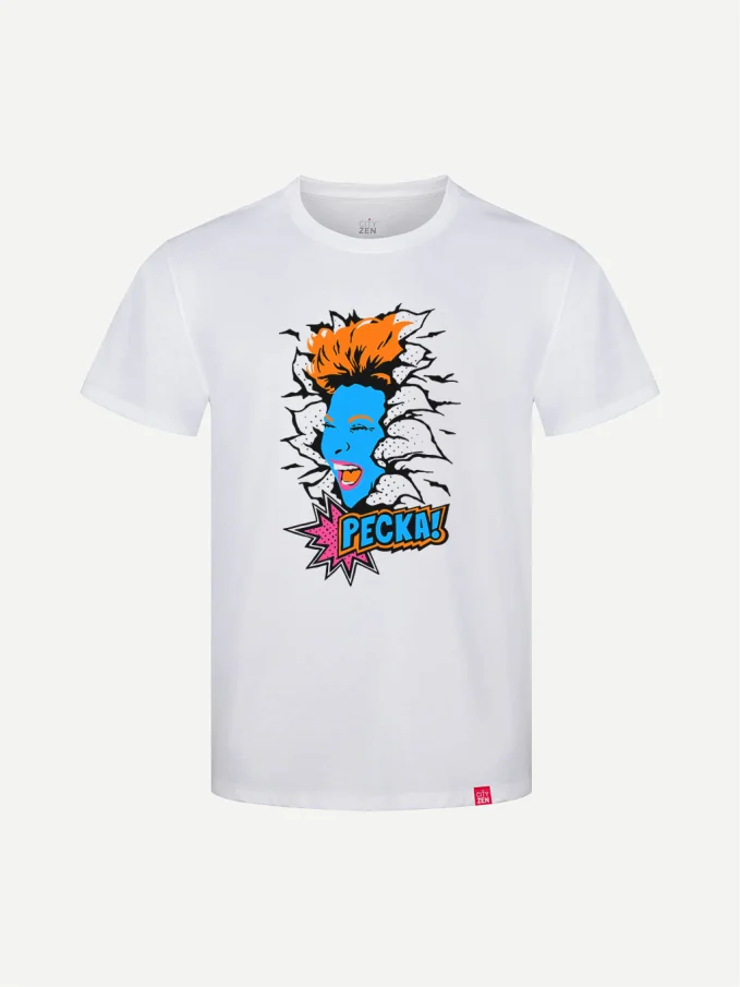 PECKOVÁ Pánske tričko AGEN biele Pop-Art